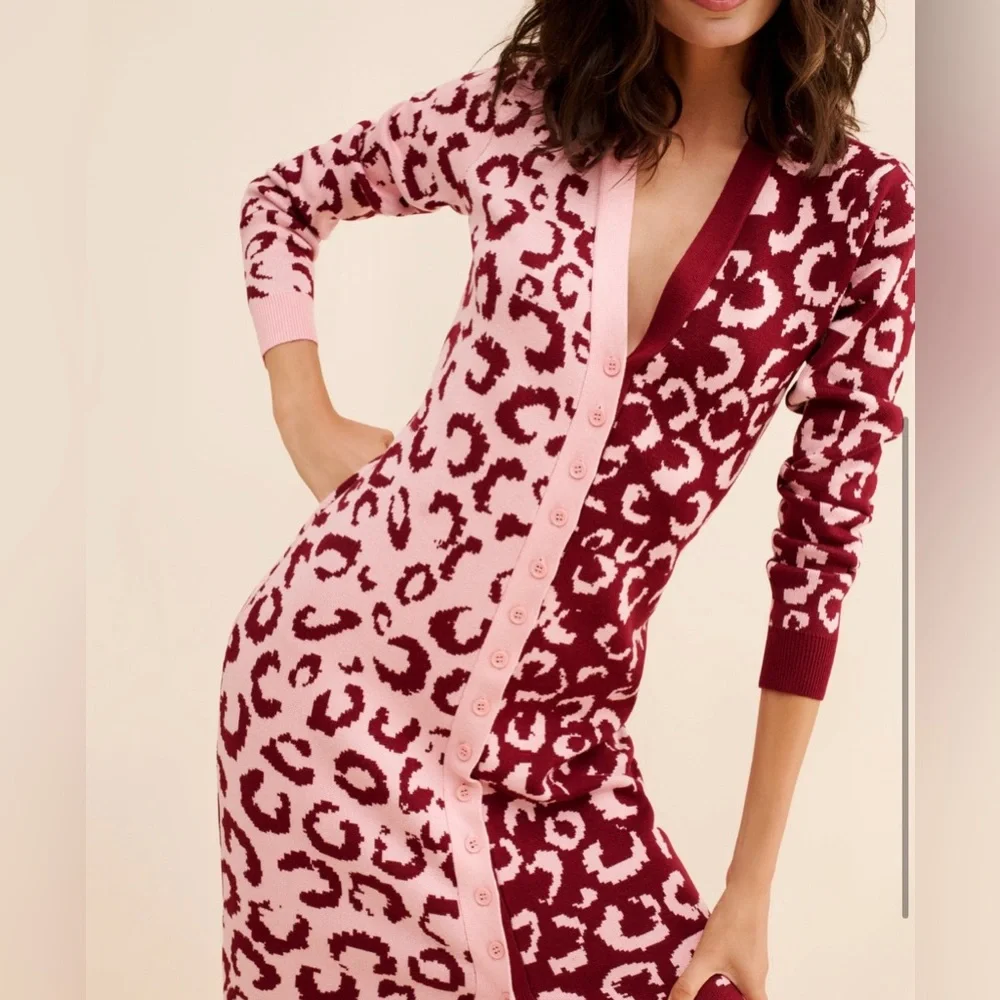 Farm Rio Mixed Leopard Knit Midi Dress - Picture 3 of 7